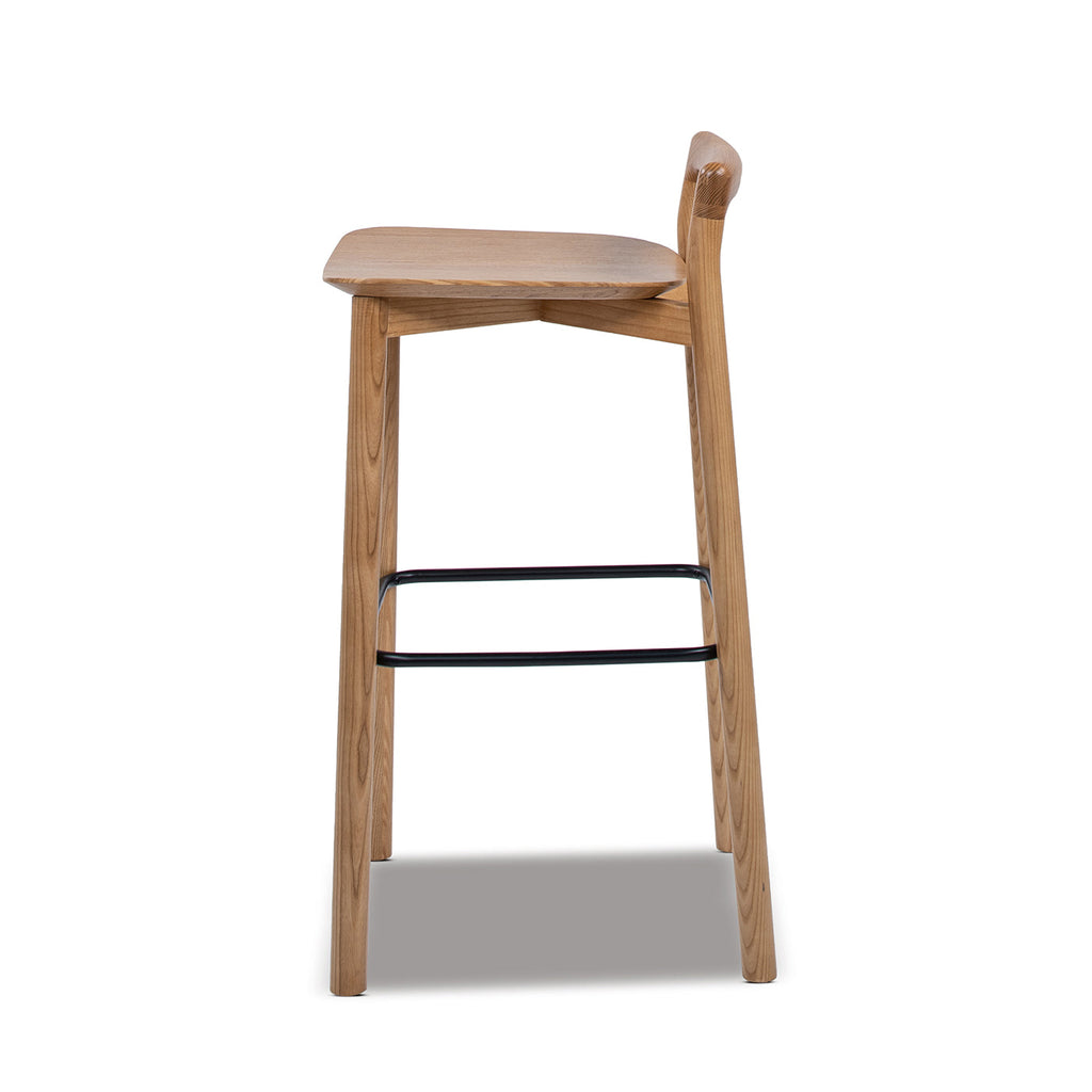 Modern Minimalist 30" Wood Barstool with Low Back - Brown