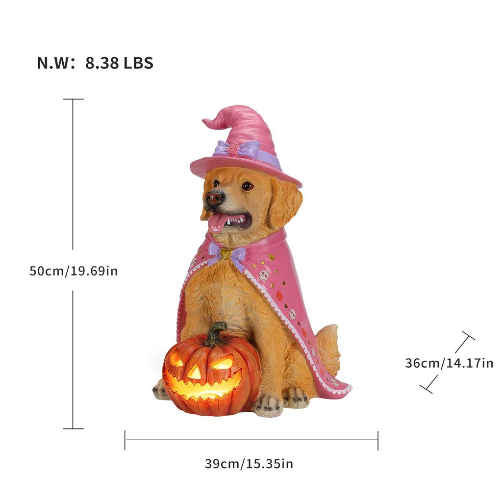 Halloween Golden Retriever Dog Statue with Light-Up Pumpkin - Multicolor