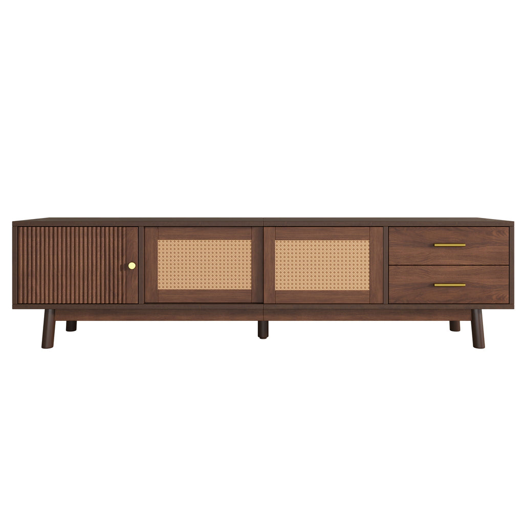 TV Stand for 80" TVs with Sliding Doors and Drawers - Dark Brown