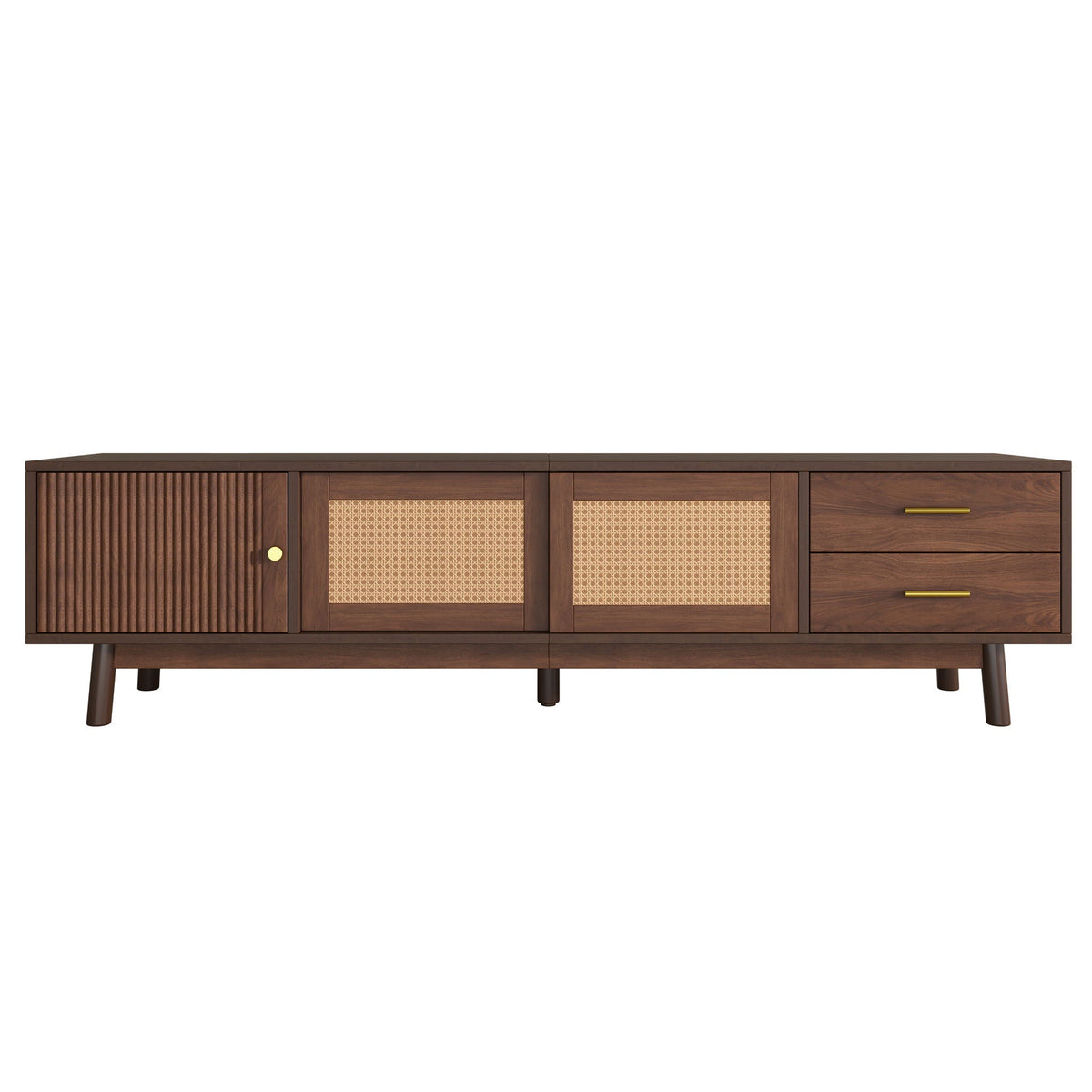 TV Stand for 80" TVs with Sliding Doors and Drawers - Dark Brown