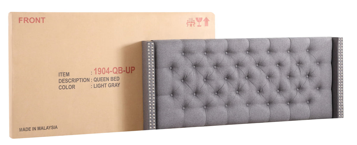 Nailhead Upholstered Bed with Deep Tufting - Dark Gray or Black