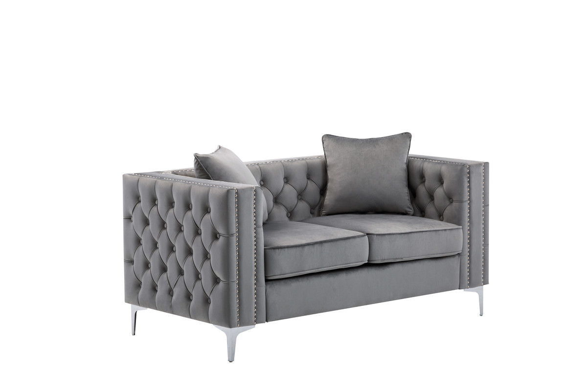 Gray Loveseat with Button Tufting - Lorreto