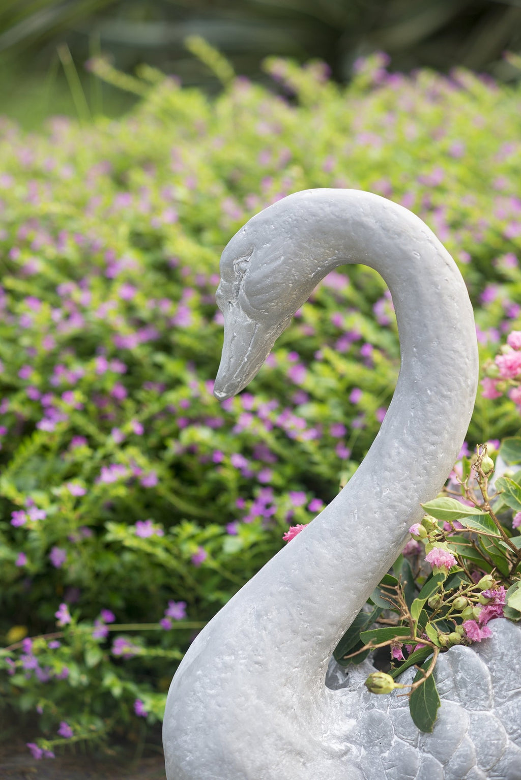 MGO Swan Planter with Decorative Sculpted Design - White