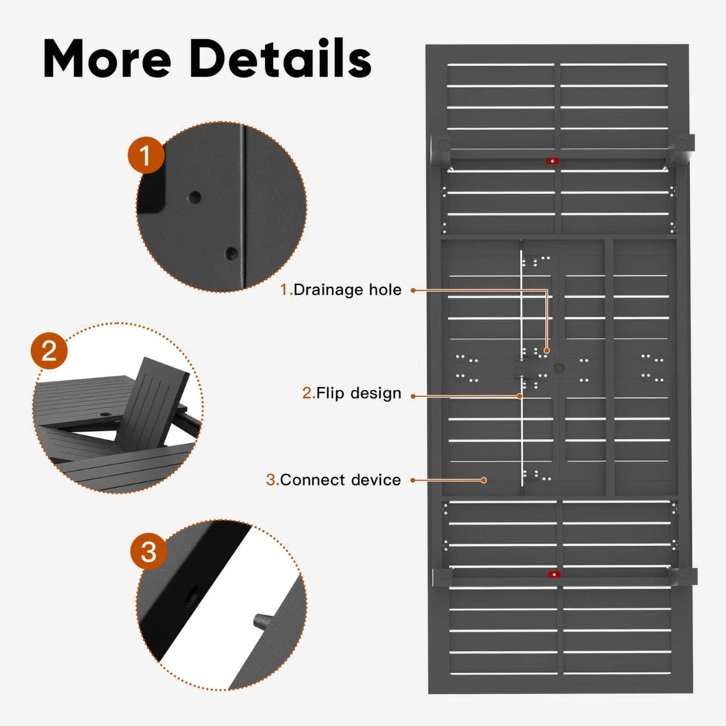 Extendable Outdoor Dining Table with Slatted Top - Gray