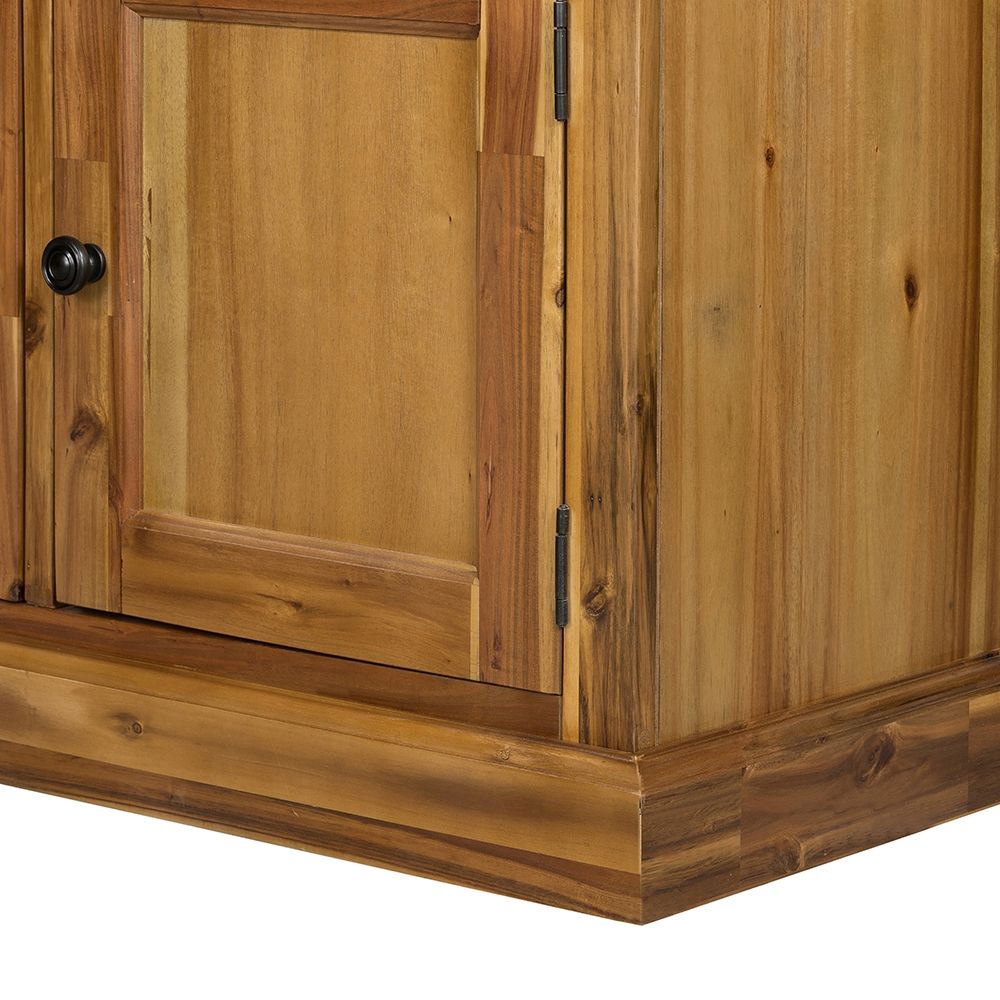 Solid Acacia Wood Accent Cabinet with Glass Doors - Light Blue or Light Brown