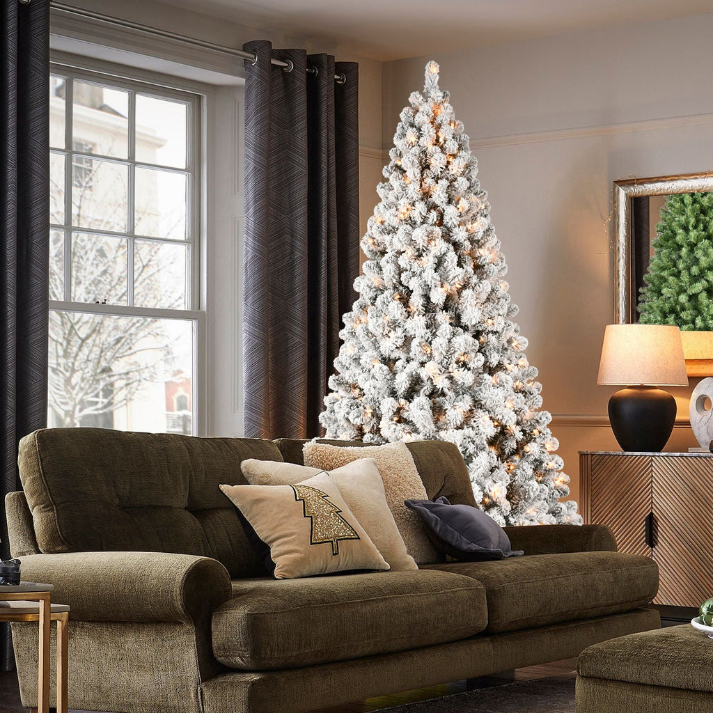 8ft Flocked Pre-Lit Christmas Tree with 500 Warm Lights - PVC