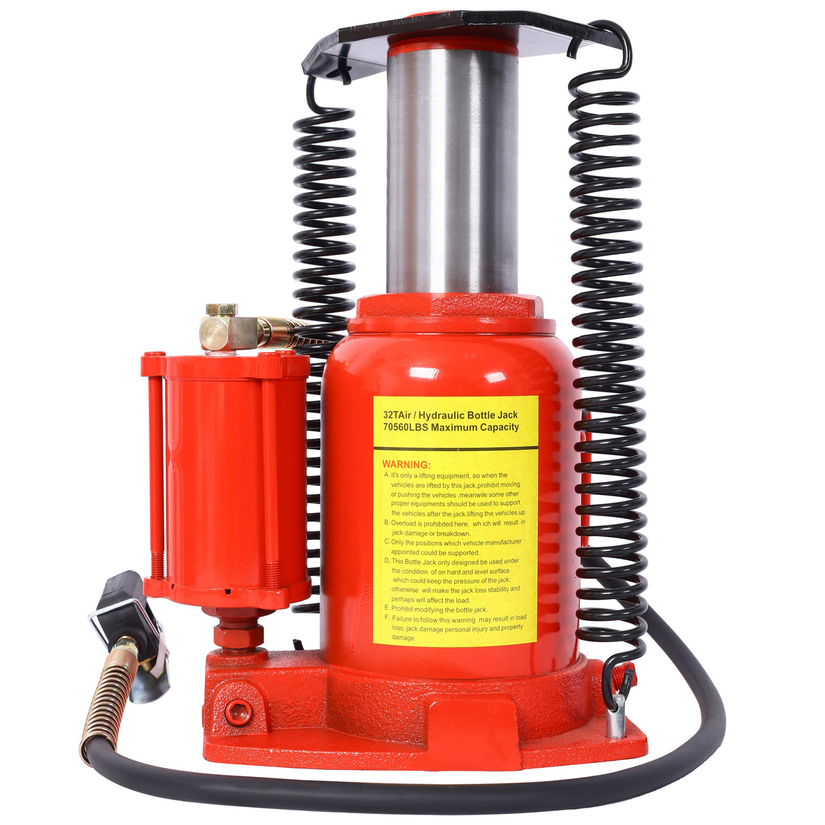 32 Ton Capacity Air Hydraulic Bottle Jack with Adjustable Lift - Steel
