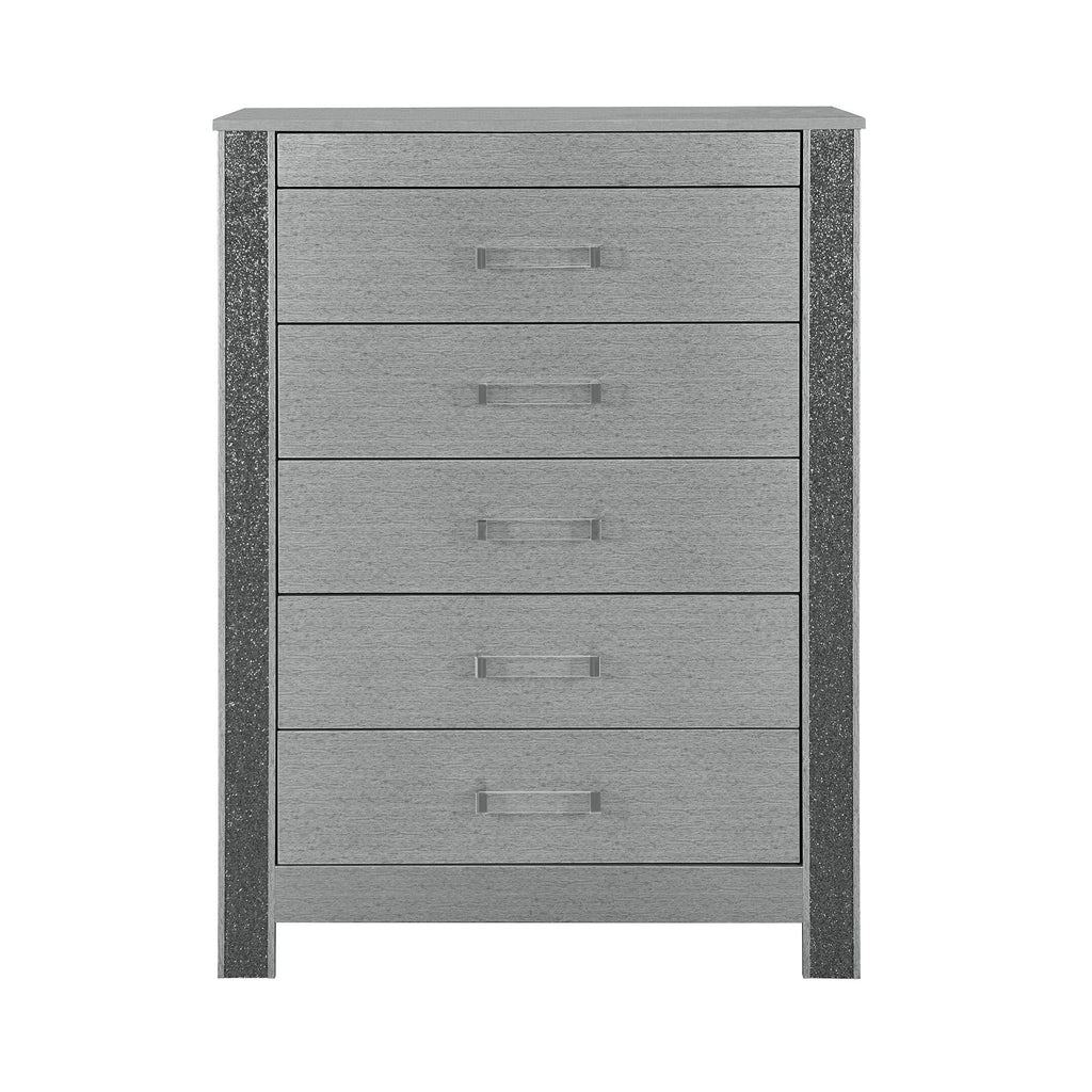 Silver Accent Chest with Hidden Jewelry Compartment and Bar Handle