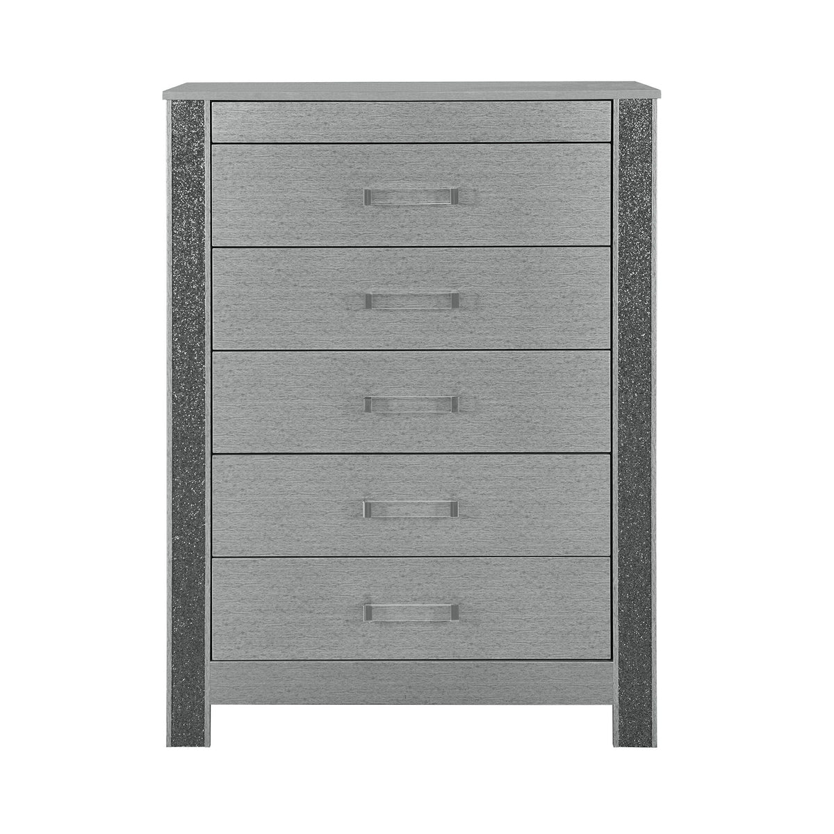 Silver Accent Chest with Hidden Jewelry Compartment and Bar Handle