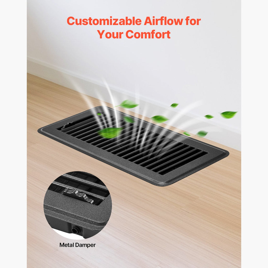 Iron Floor Registers 4 x 10 Inch 12-Pack with Adjustable Airflow - Iron