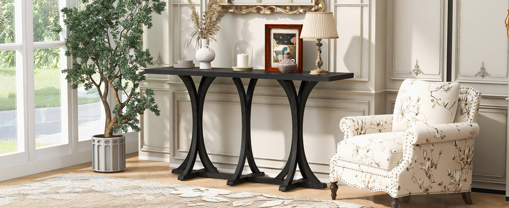 Wooden Console Table with Solid Rubberwood Legs – Black, Gray, or Navy Blue