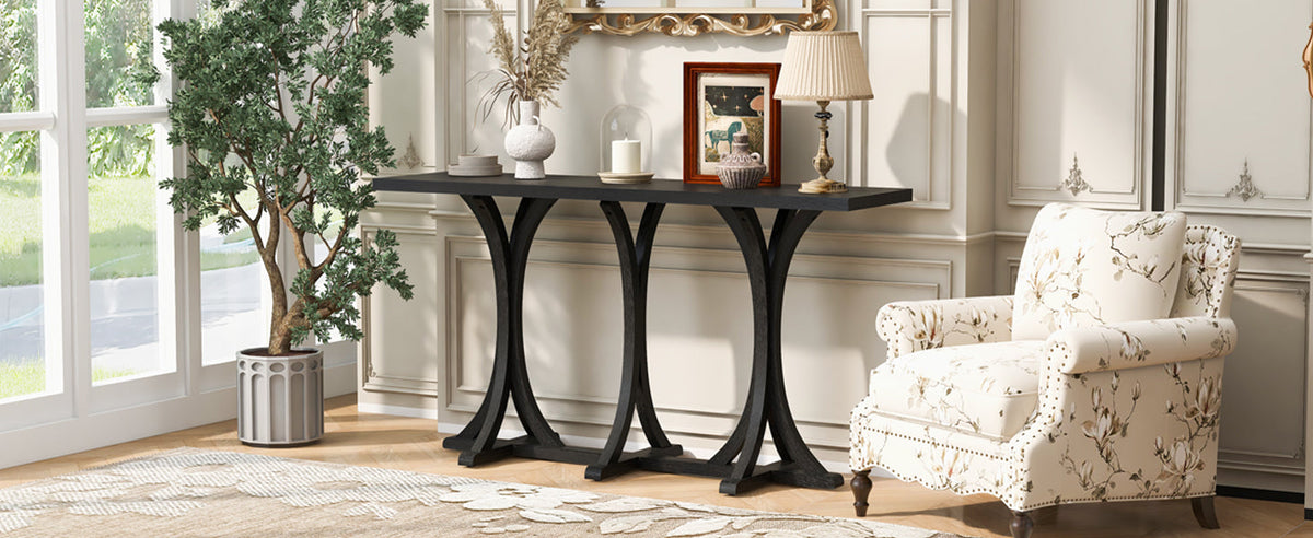 Wooden Console Table with Solid Rubberwood Legs – Black, Gray, or Navy Blue