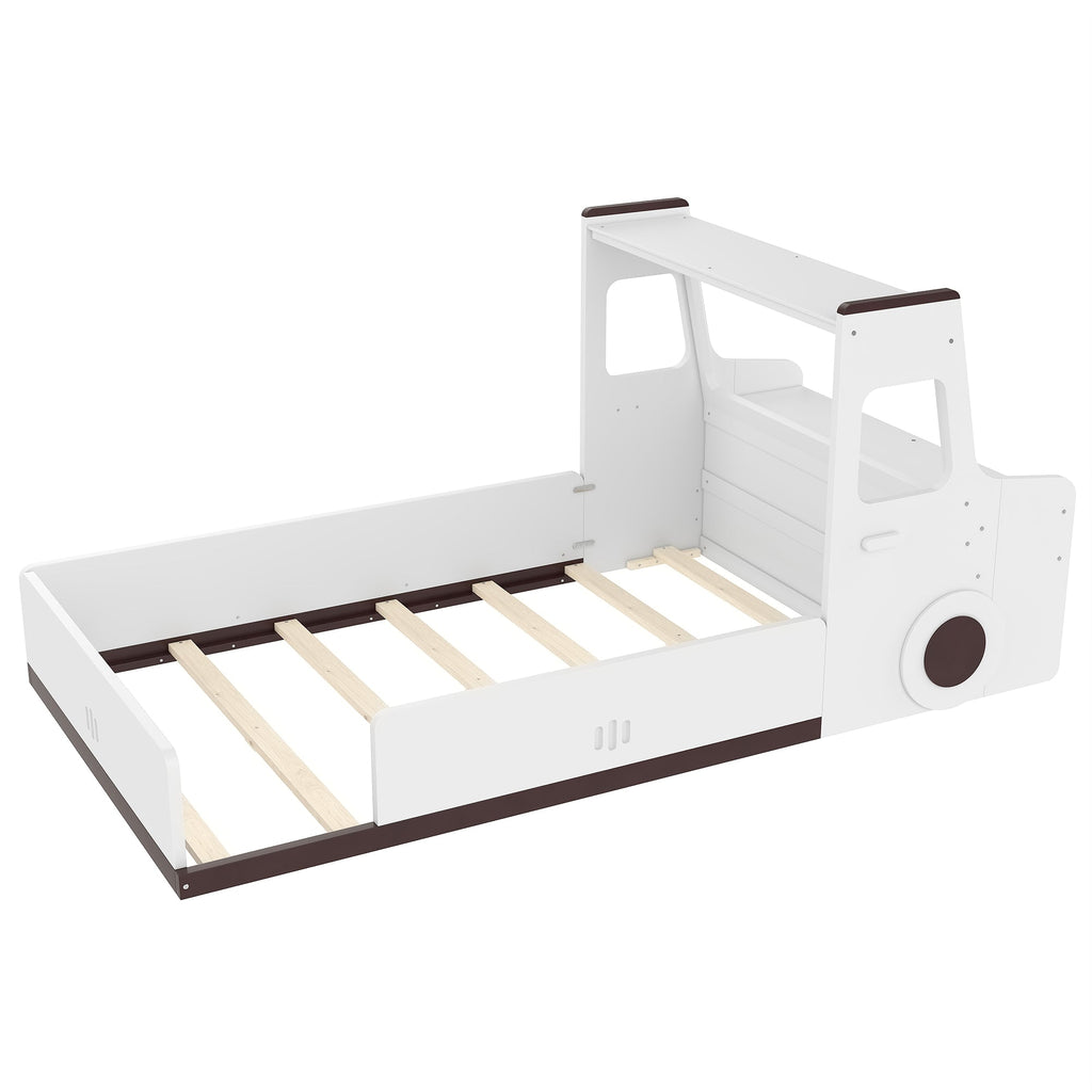 Twin Size Car-Shaped Floor Bed with Storage Drawers - Pine Wood