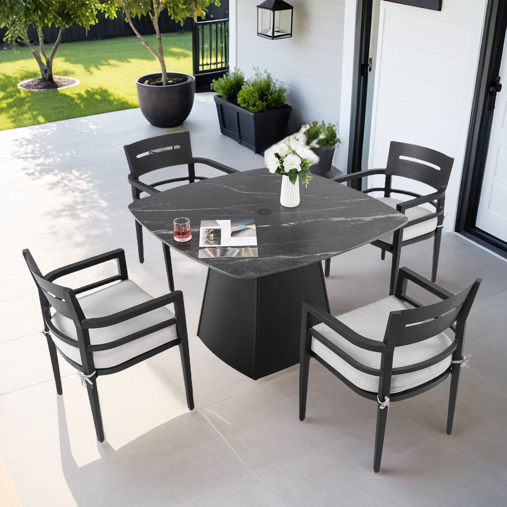 Outdoor Patio Dining Set with Sunbrella Cushions - White or Black