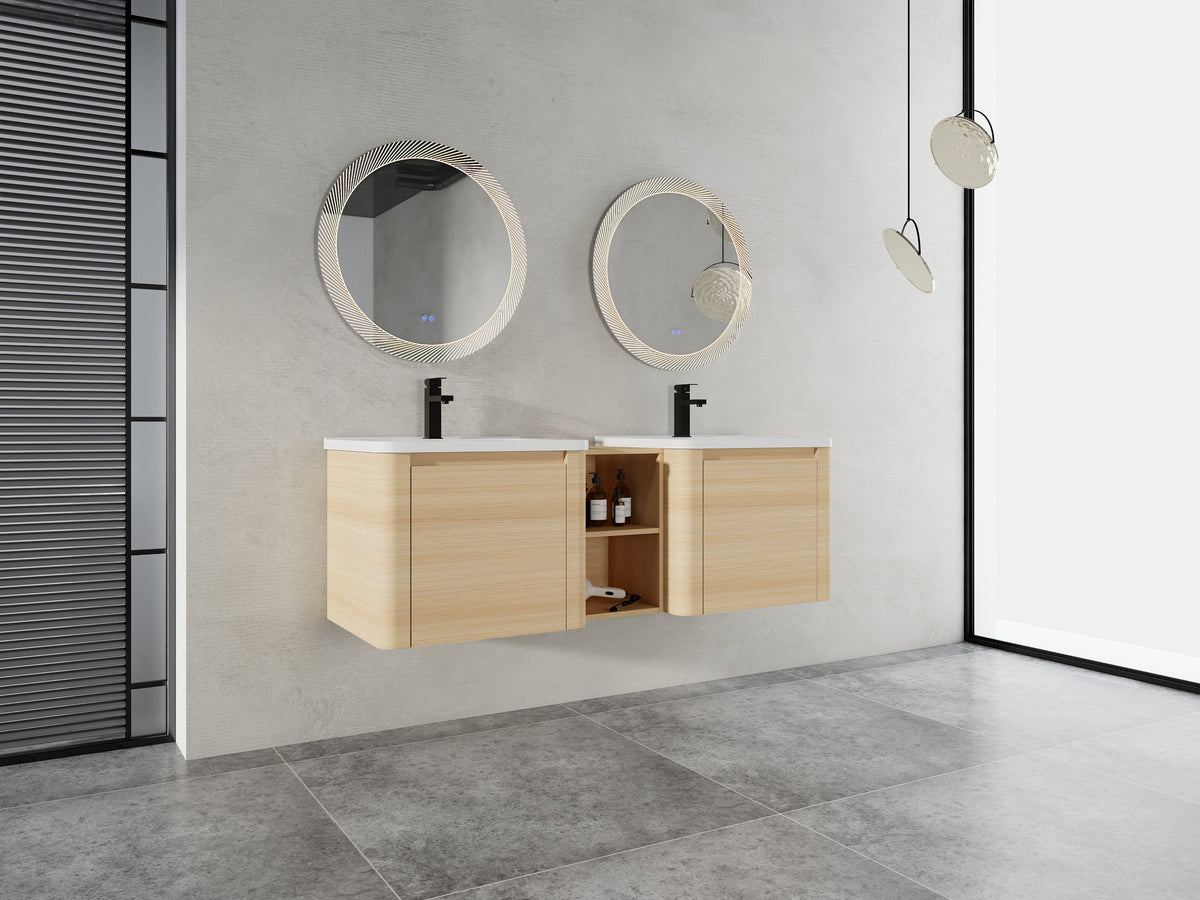 60'' Wall-Mounted Bathroom Vanity with Storage - Plywood