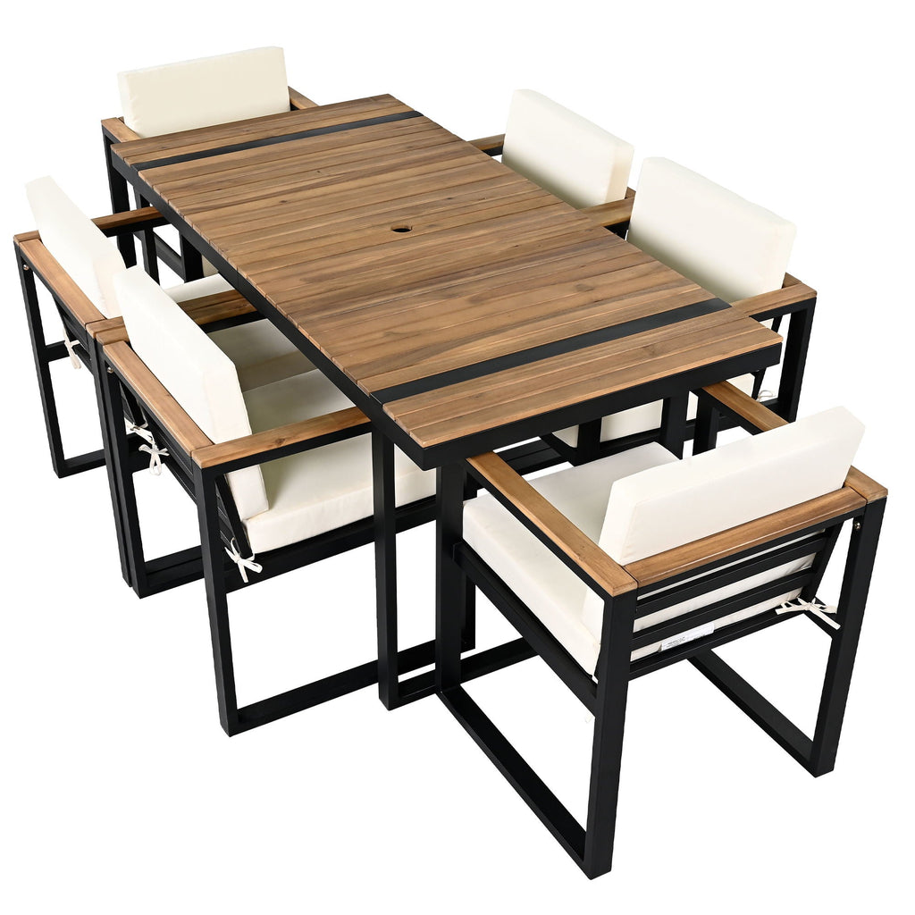 7 Piece Outdoor Dining Set with Removable Cushions - Gray or Beige