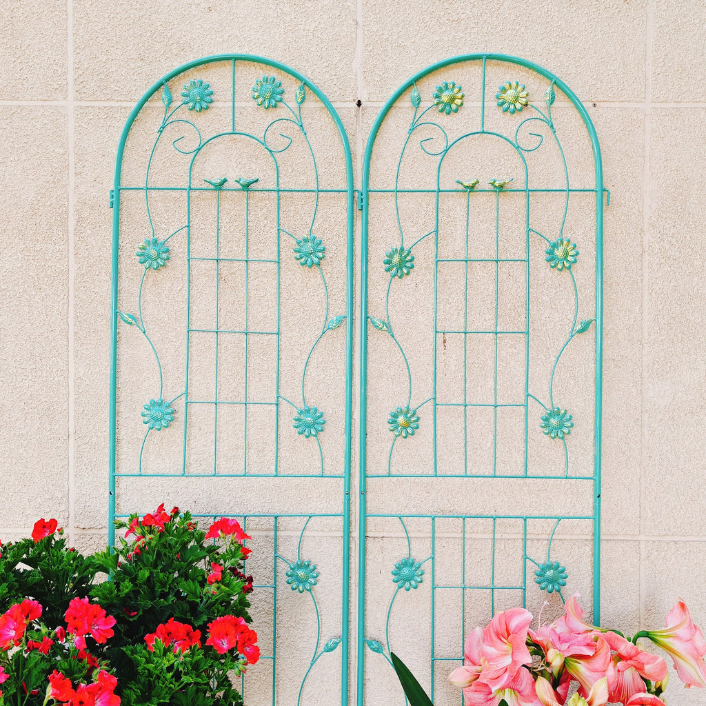 2 Pack Metal Garden Trellis with Rustproof Plant Support - Green or Cream White
