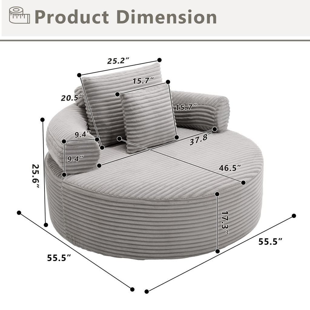 Round Sofa Bed with Memory Foam and 3 Pillows - Multiple Colors