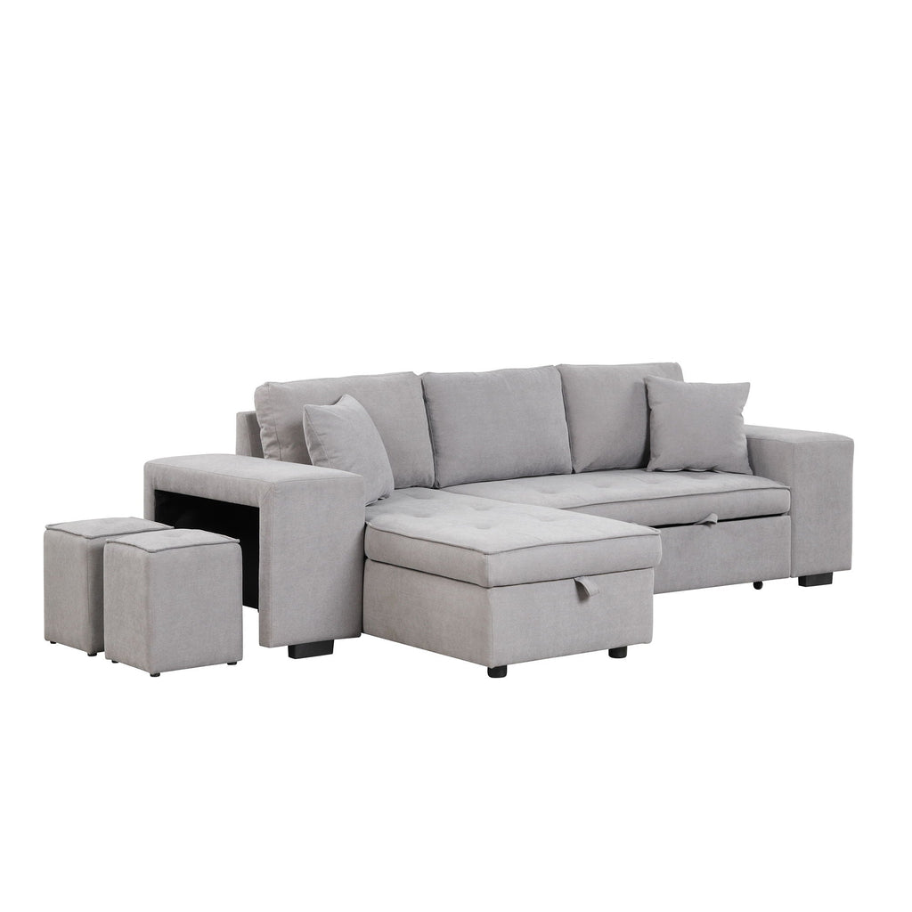 Reversible L-Shape Sleeper Sectional Sofa with Storage Chaise and 2 Stools - Multiple Colors