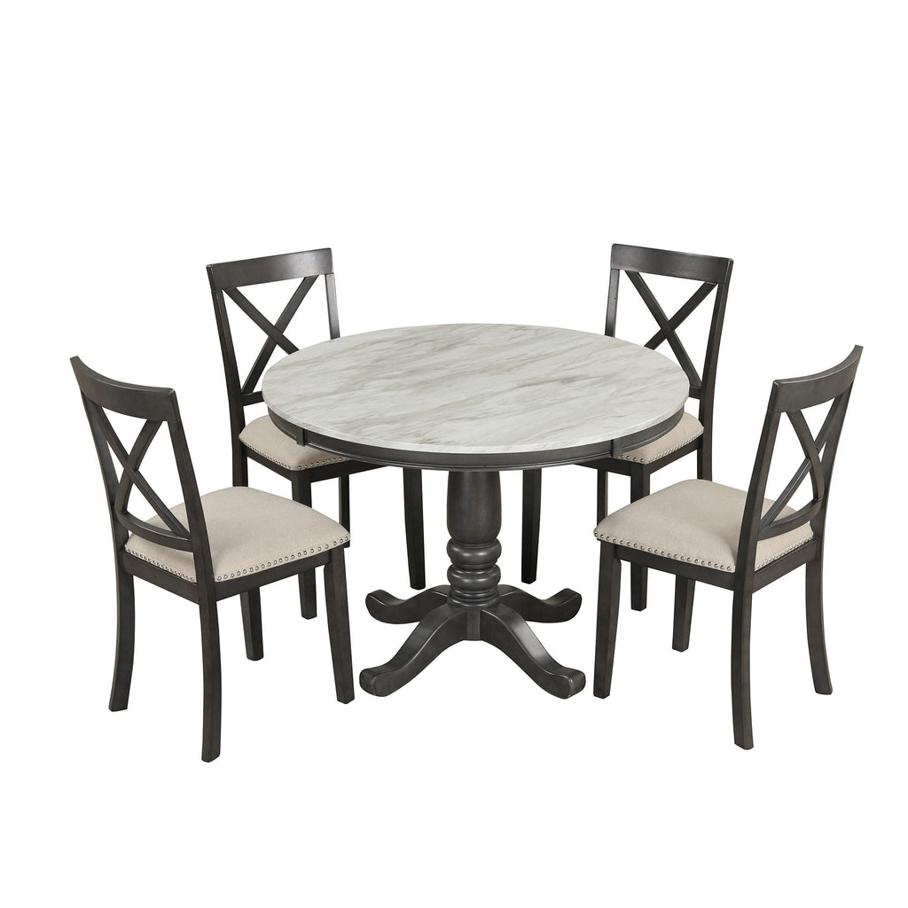 Solid Wood 5 Piece Dining Room Set with Table and 4 Chairs - White or Dark Gray