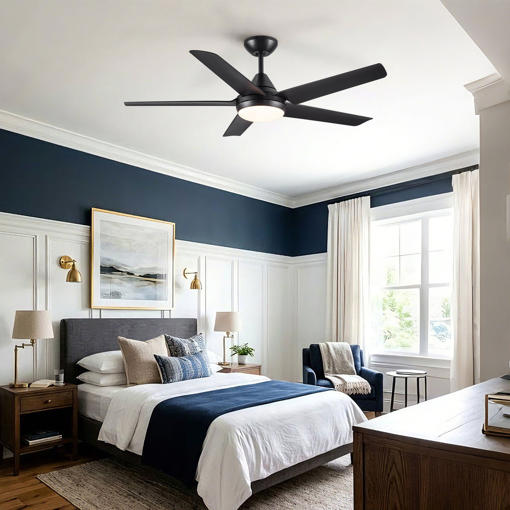 48" Black Ceiling Fan with Dimmable LED Light and Remote Control - Reversible Motor