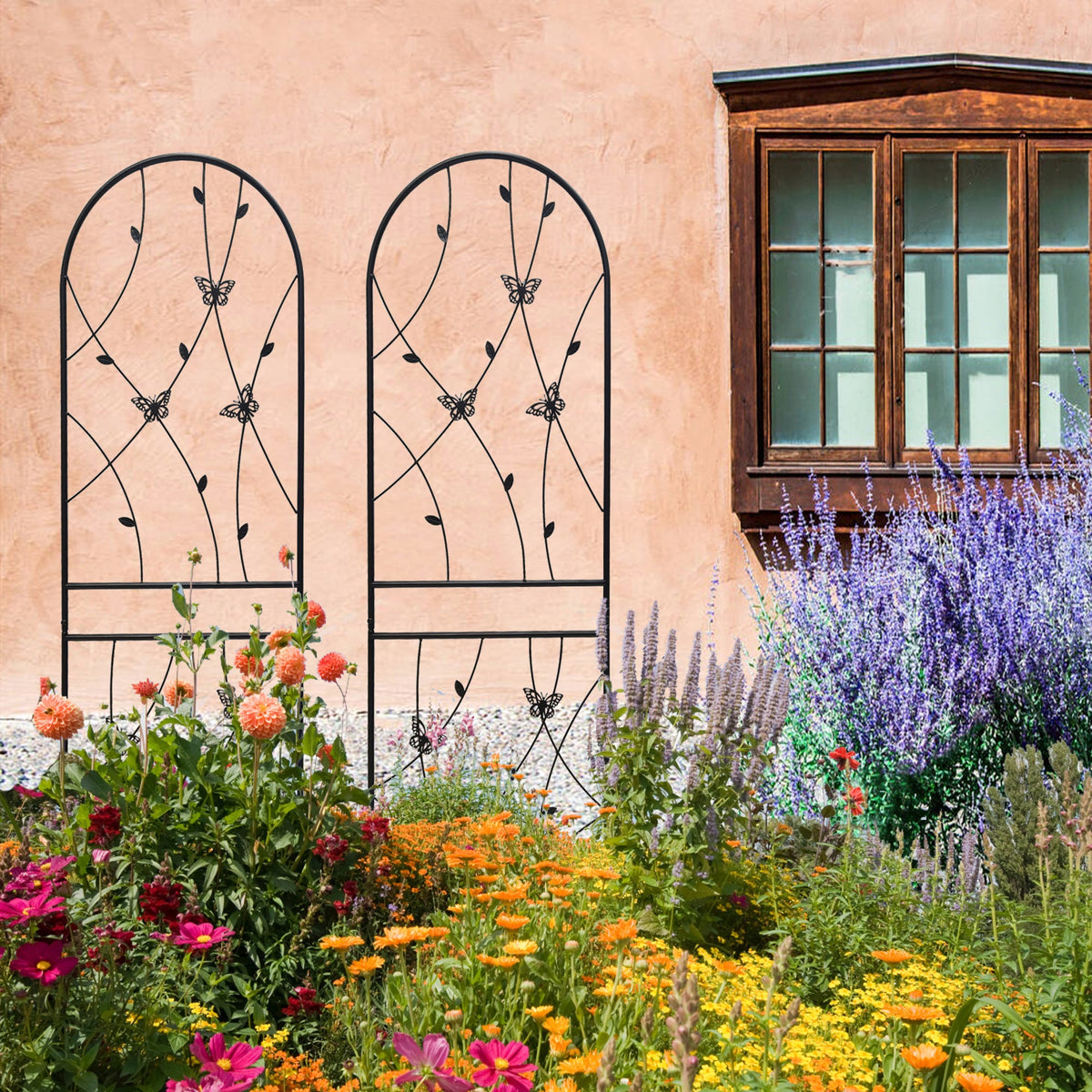 Metal Garden Trellis 4 Pack with Rustproof Finish - Black