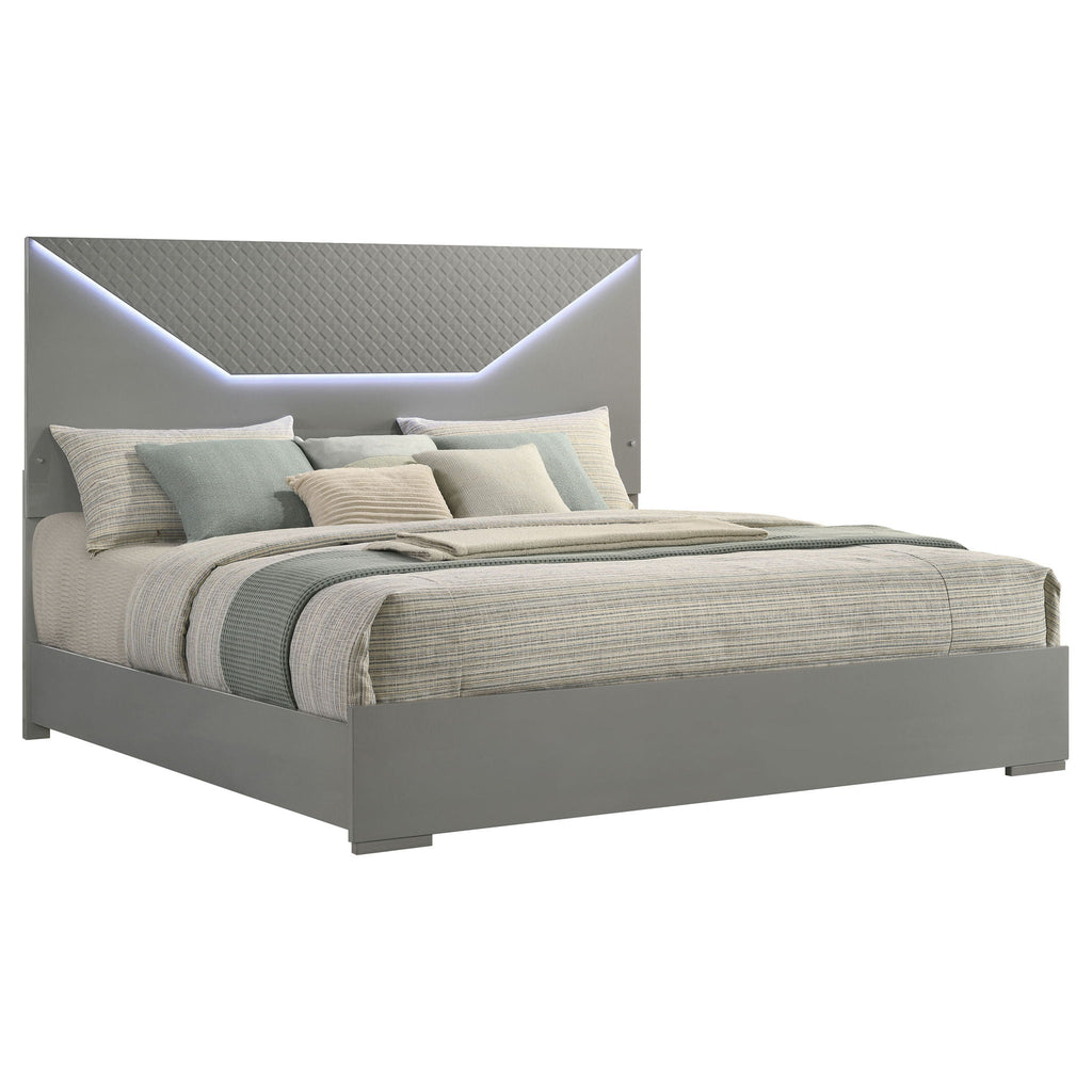 Pierce Panel Bed with LED Headboard - High Gloss Finish - White or Dark Gray