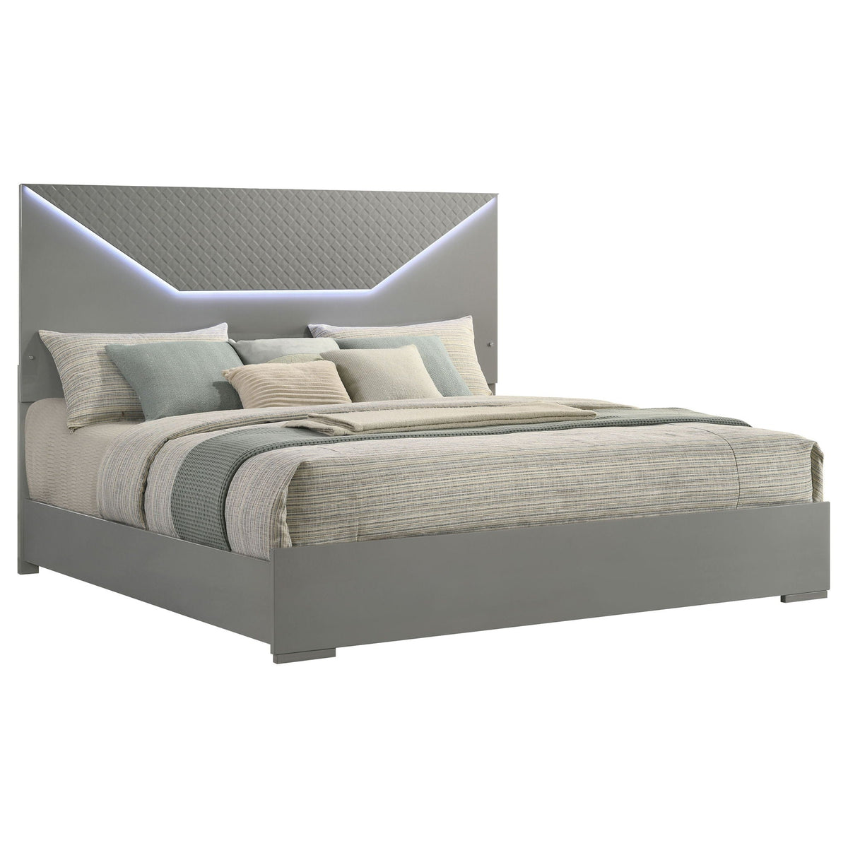 Pierce Panel Bed with LED Headboard - High Gloss Finish - White or Dark Gray