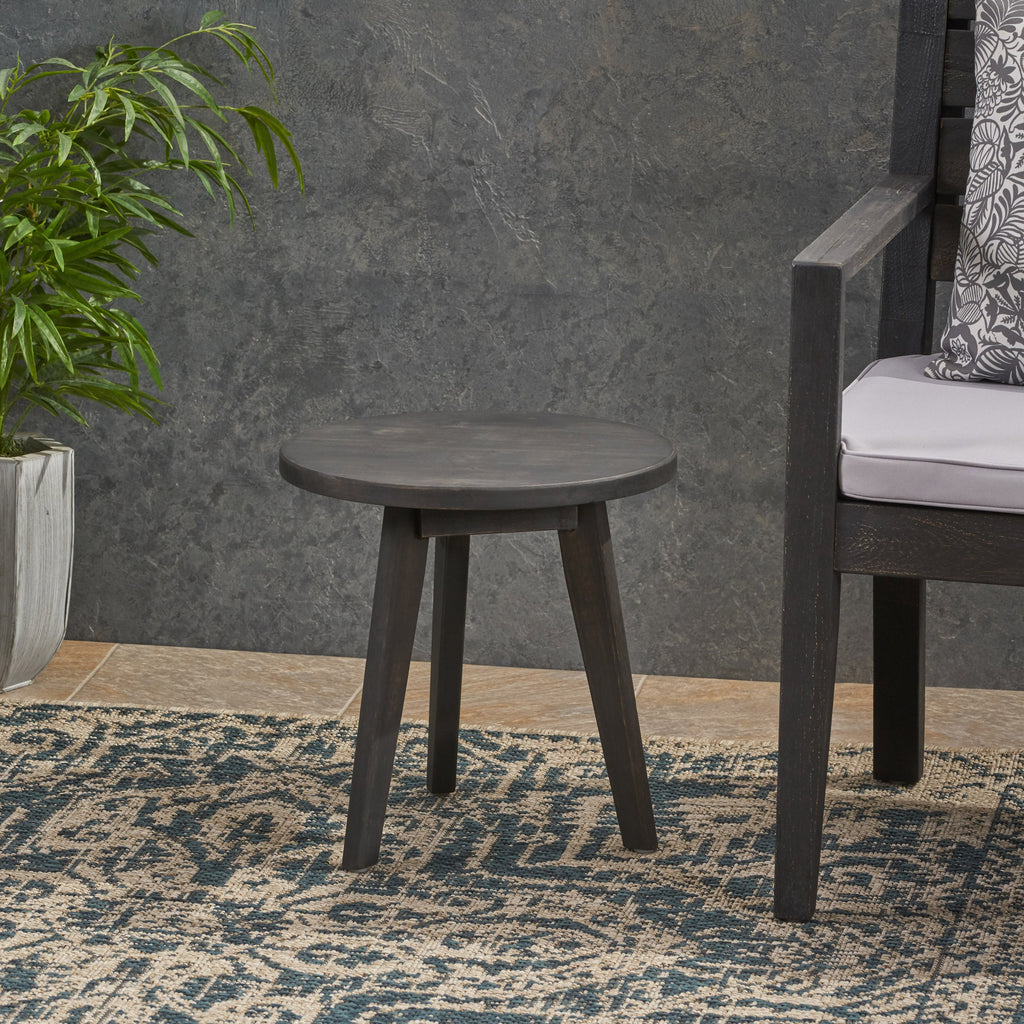 Acacia Wood Marina Side Table with Tripod Base - Gray or Light Gray