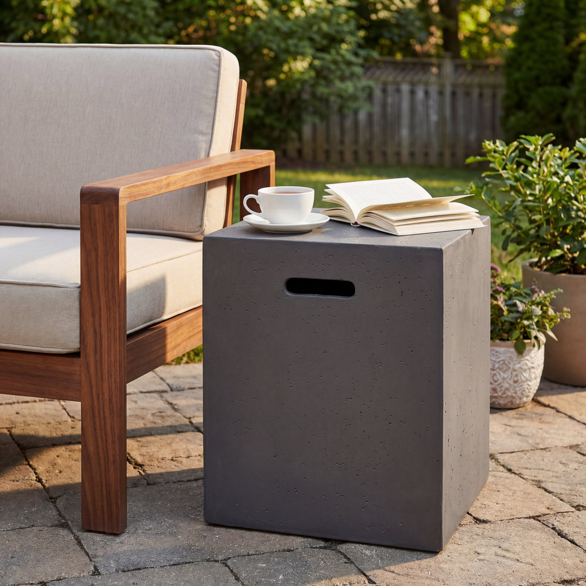 MGO Tank Holder Outdoor Side Table with Smooth Surface - Dark Grey