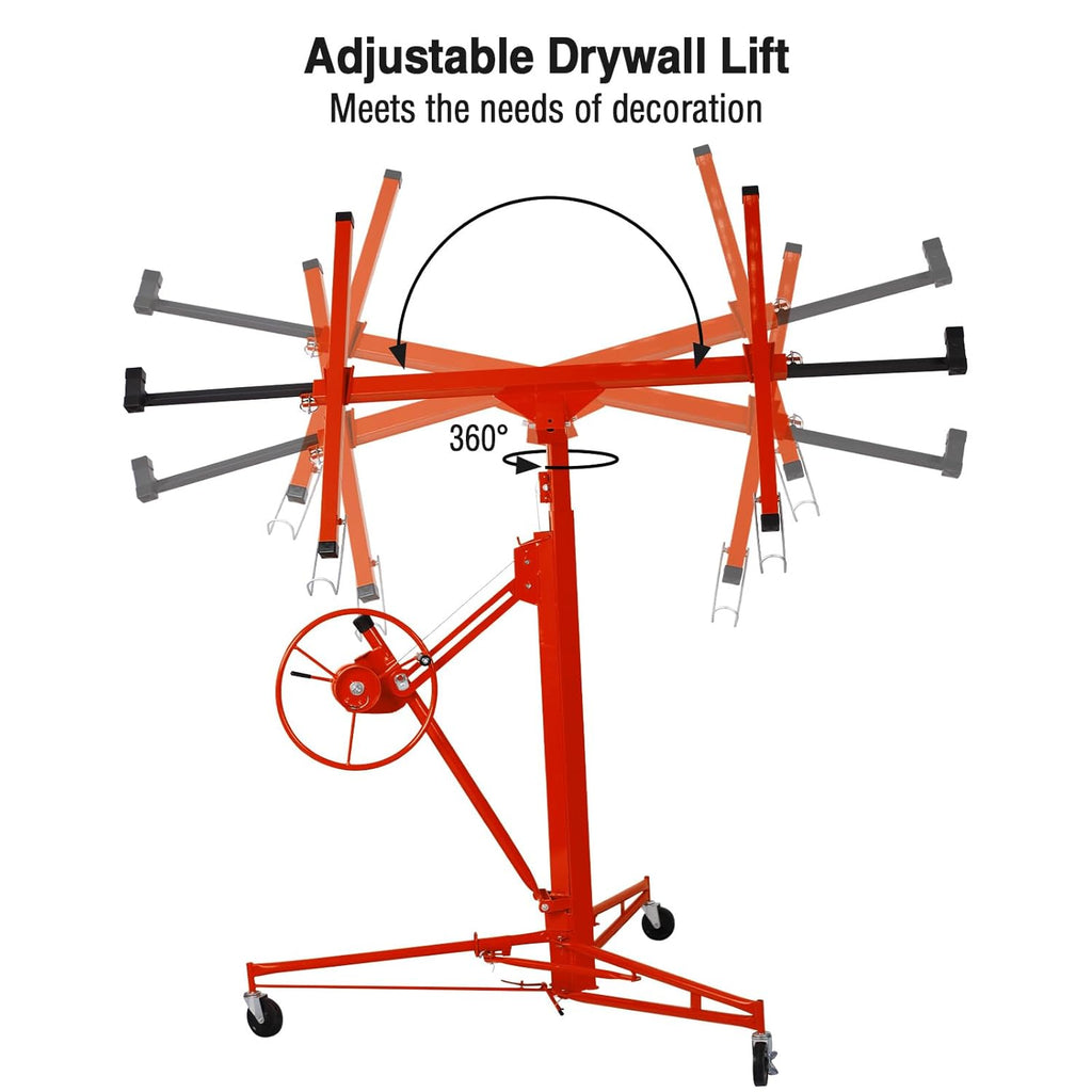 11FT Heavy Duty Sheetrock Hoist Drywall Lift with Telescopic Arm - Red
