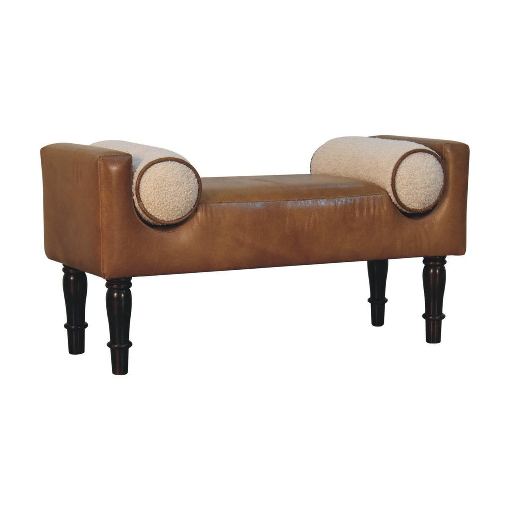 Solid Wood Chester Buffalo Bench with Buffalo Leather Upholstery