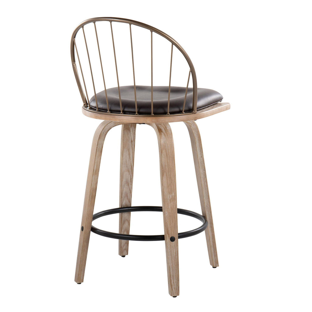 Farmhouse Fixed Height Counter Stool Set with Removable Cushion - White Washed