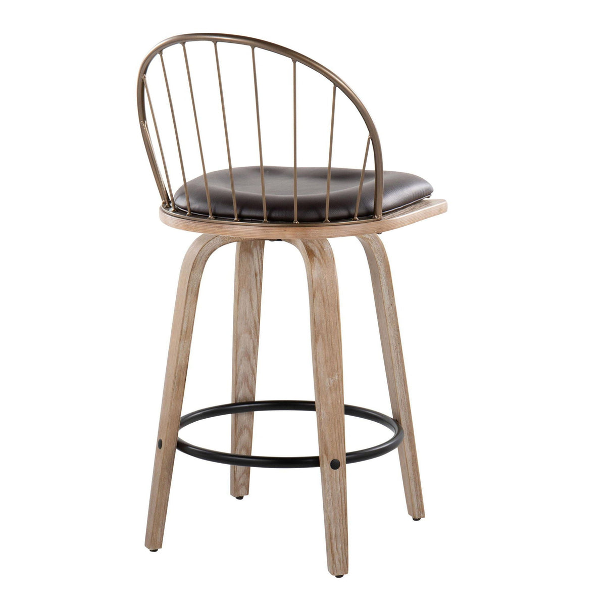 Farmhouse Fixed Height Counter Stool Set with Removable Cushion - White Washed