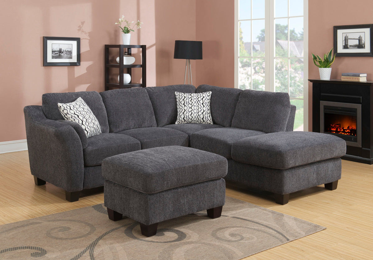 Gray Wood Upholstered Ottoman with Easy Assembly - Gray