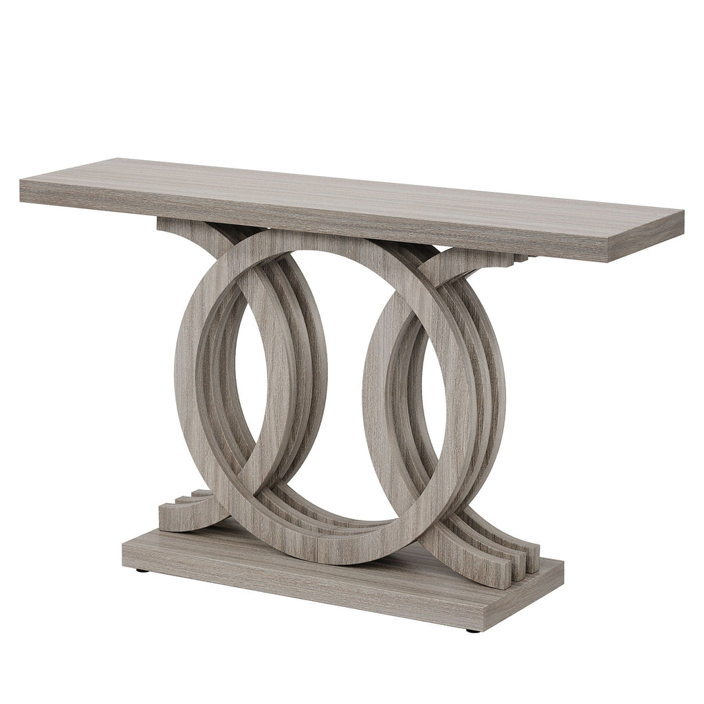Console Table with Geometric Base for Living Room - Gray