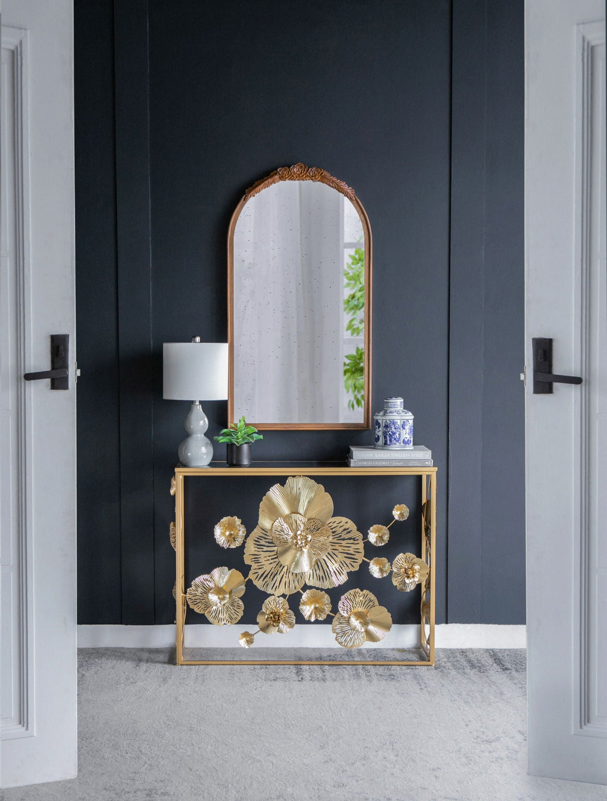 Modern Console Table With Mirrored Glass Top