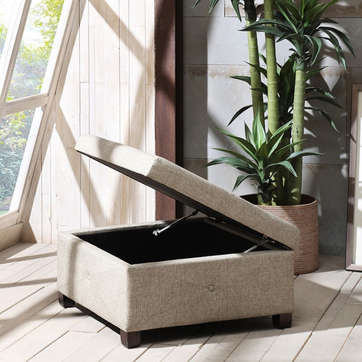 Aspen Ottoman Soft Close Storage with Upholstered Finish - Light Brown, Dark Gray, Blue