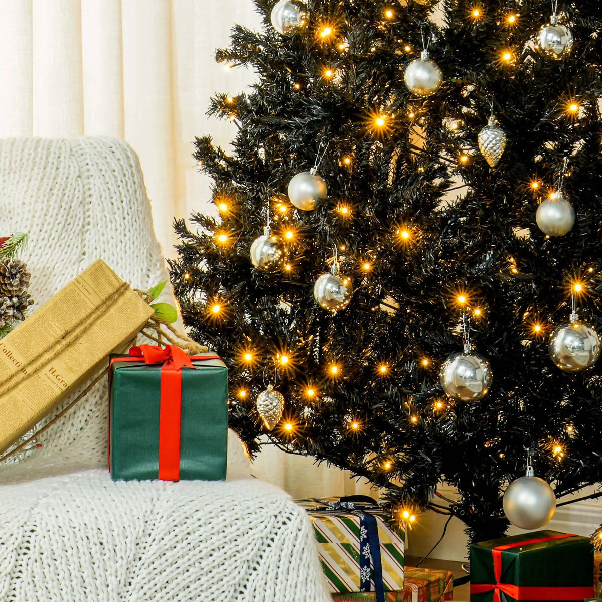 7.5 Ft Pre-Lit Artificial Christmas Tree with 500 LED Lights - Black