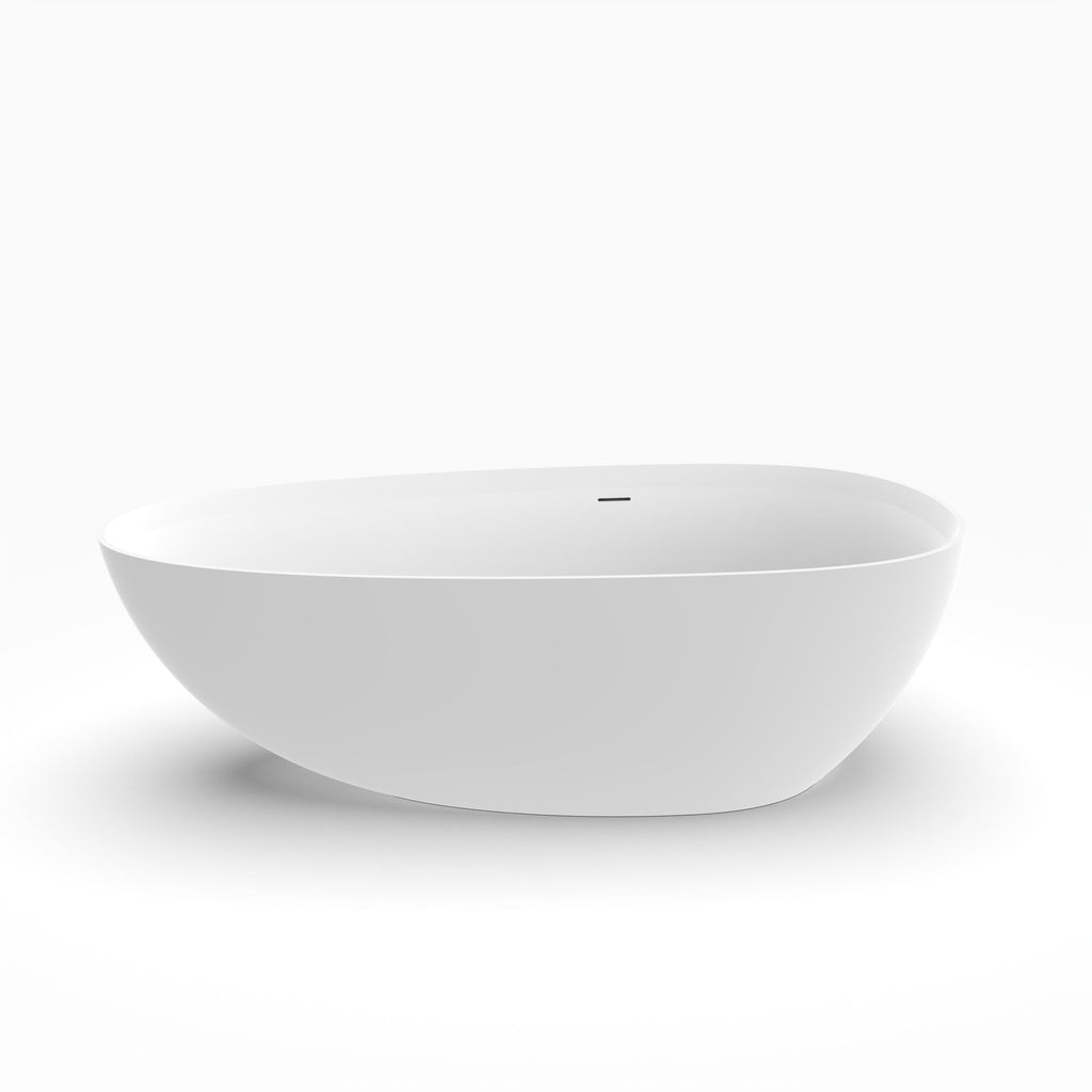 71 Inch Artificial Stone Freestanding Bathtub with Solid Surface - Matte White