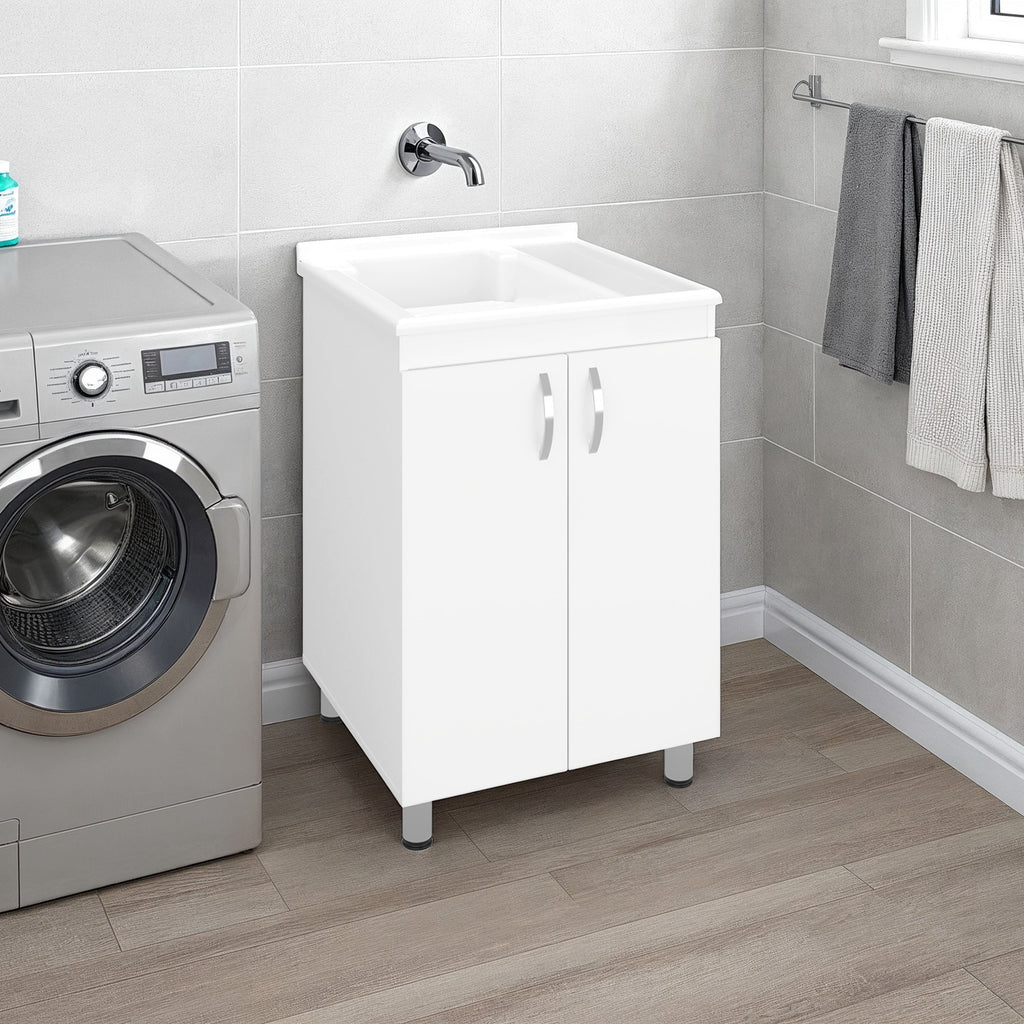 Foster 2 Door Utility Tub and Sink Freestanding Cabinet with Shelves - White