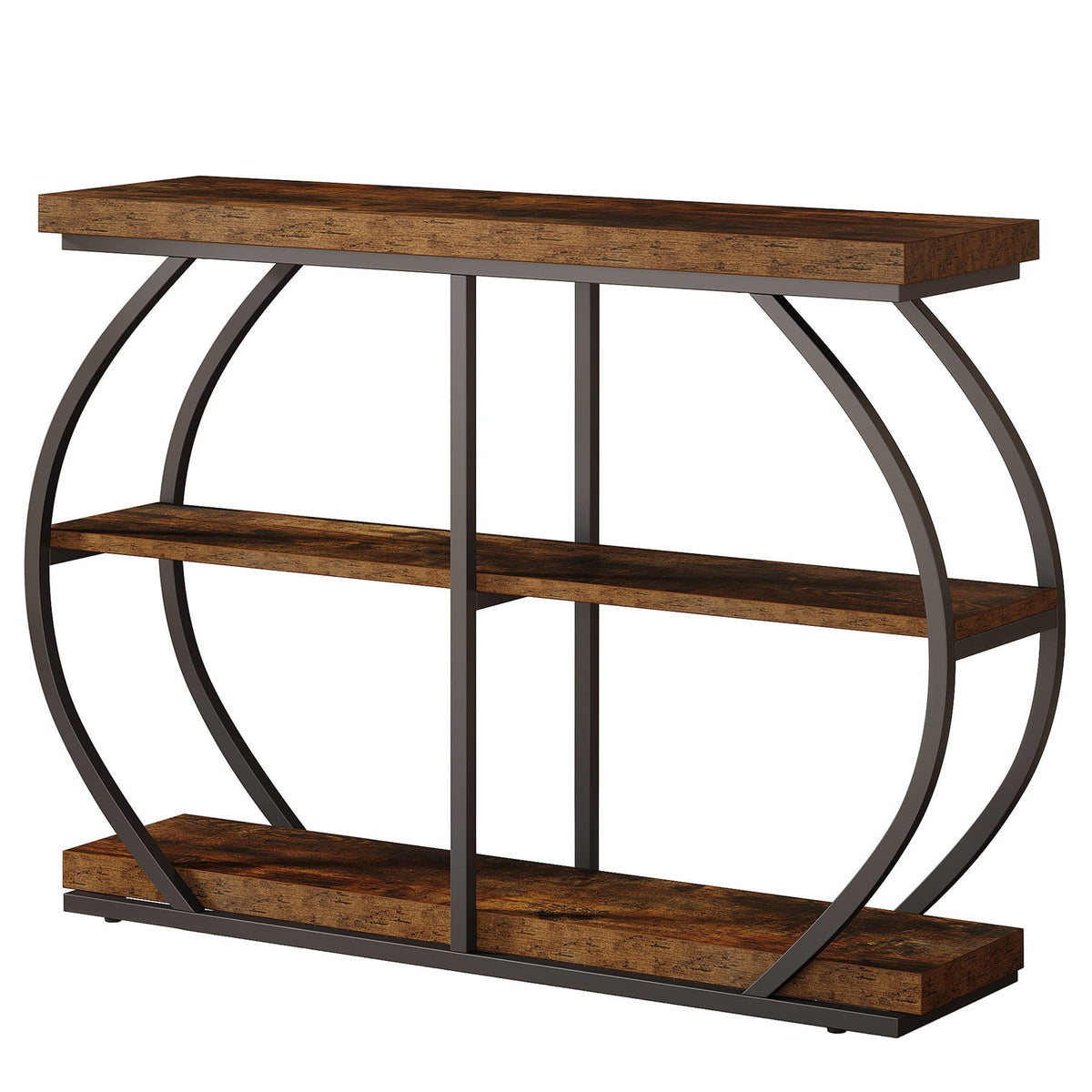 Console Table with Arched Frame, 3 Tiers – Brown / Black