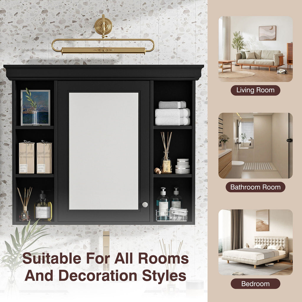 Wall Mounted Bathroom Storage Cabinet with Mirror Door - 35.5" Wide