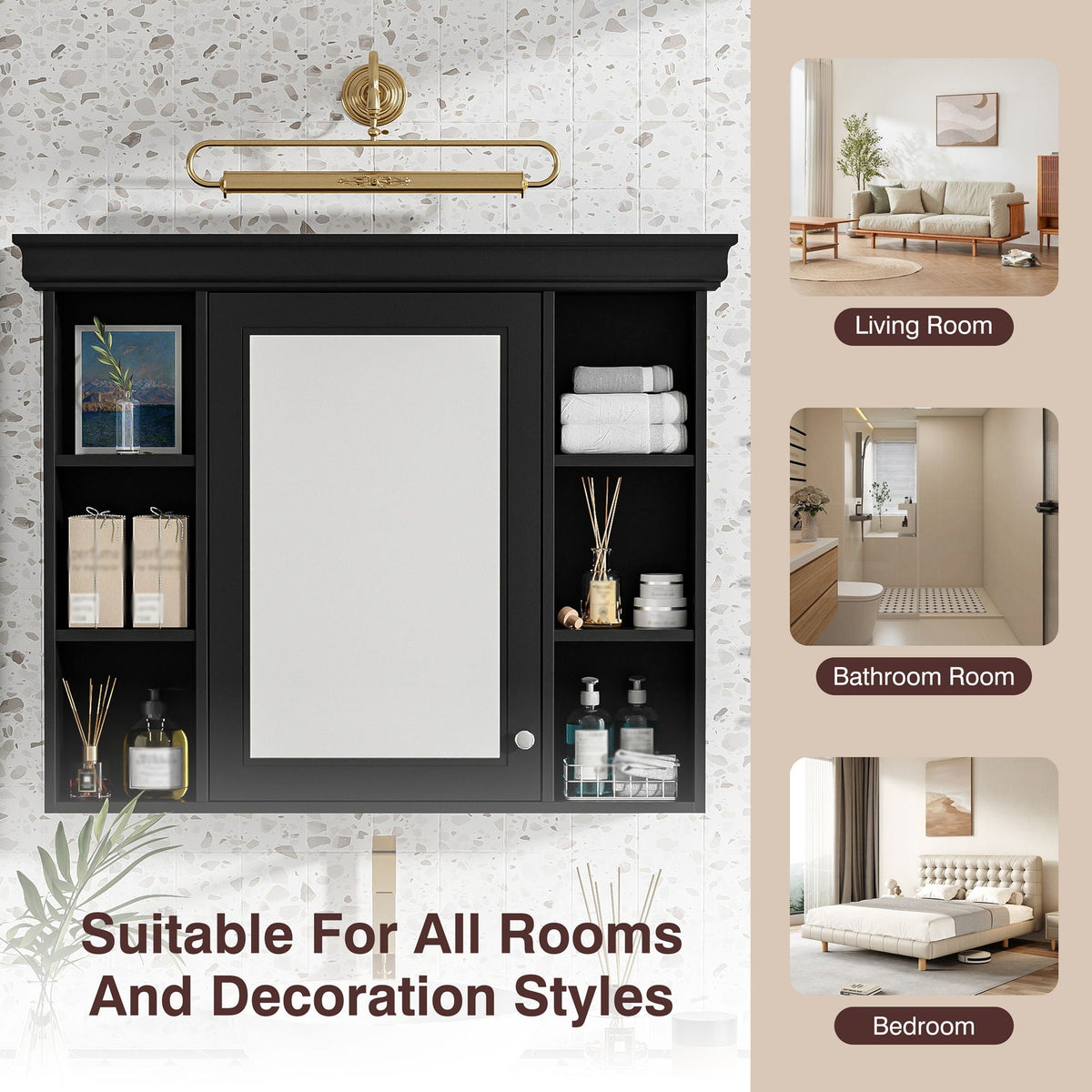 Wall Mounted Bathroom Storage Cabinet with Mirror Door - 35.5" Wide