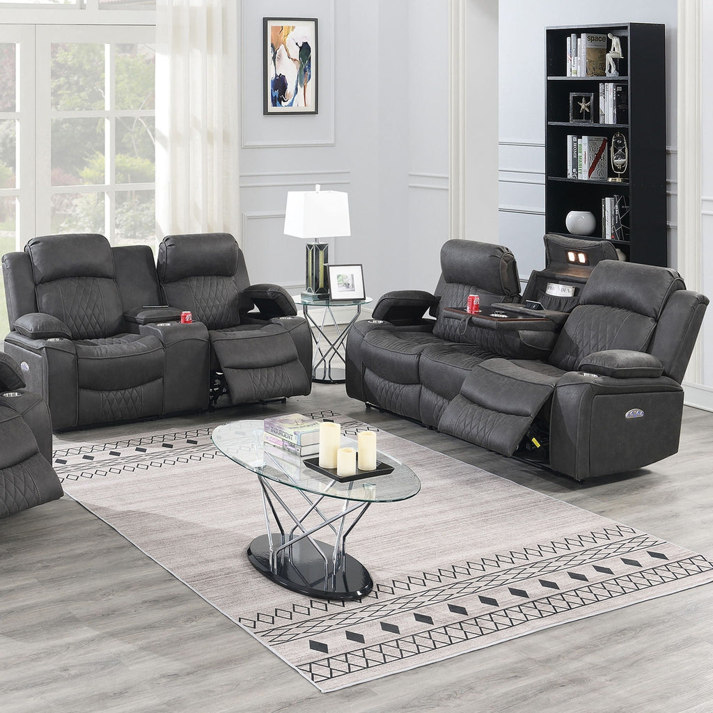 Power Motion Living Room Set with Adjustable Headrest & USB Port - Dark Brown or Dark Gray