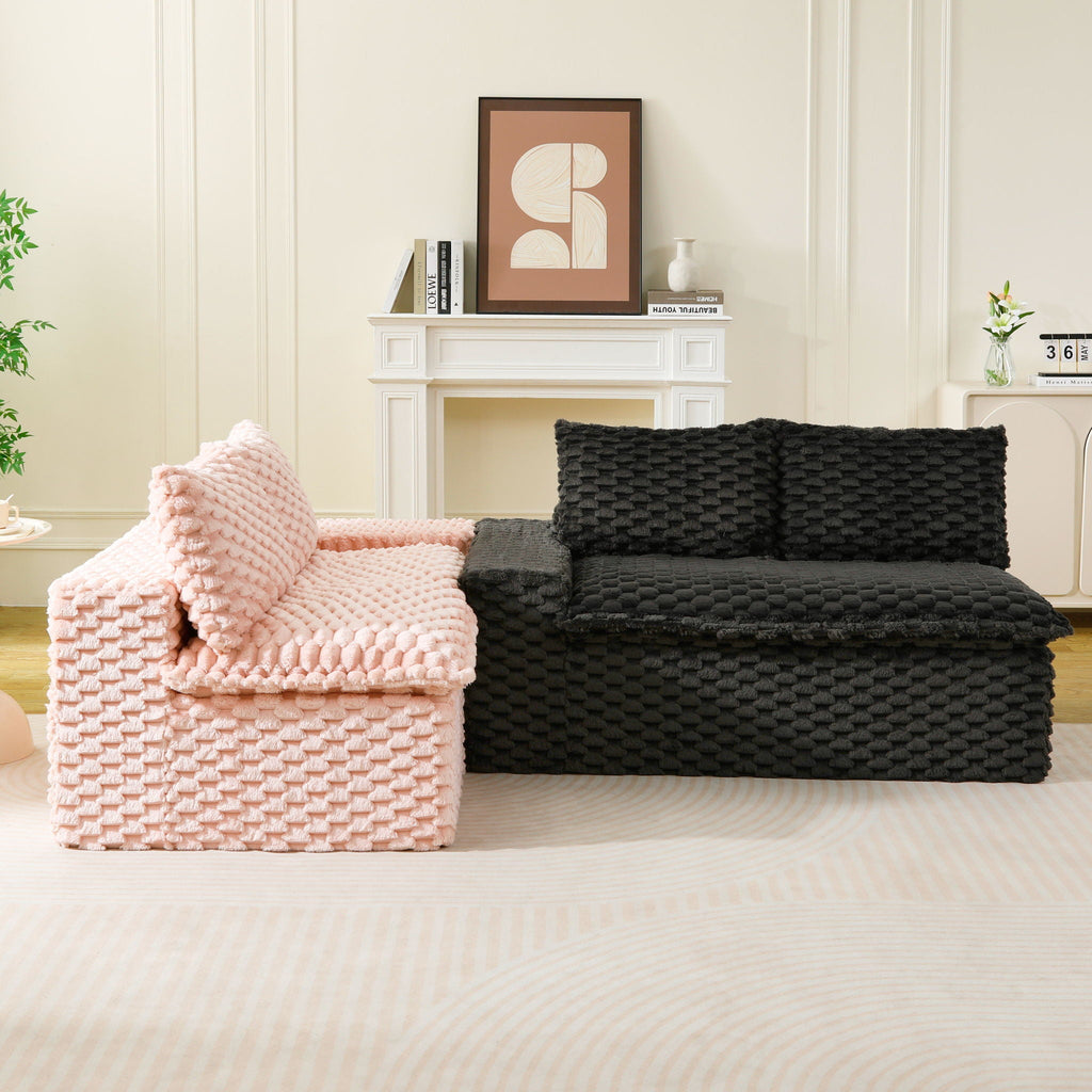 Multifunctional 4-Seater Stationary Sofa with Adjustable Layout - Pink & Black