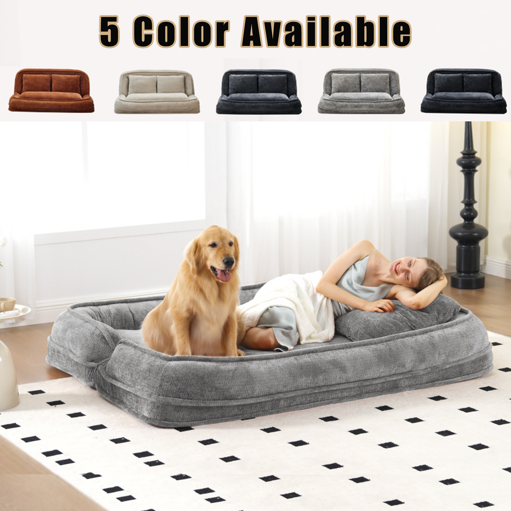 Double Human Dog Bed Loveseat - Extra Large Floor Couch with Adjustable Comfort