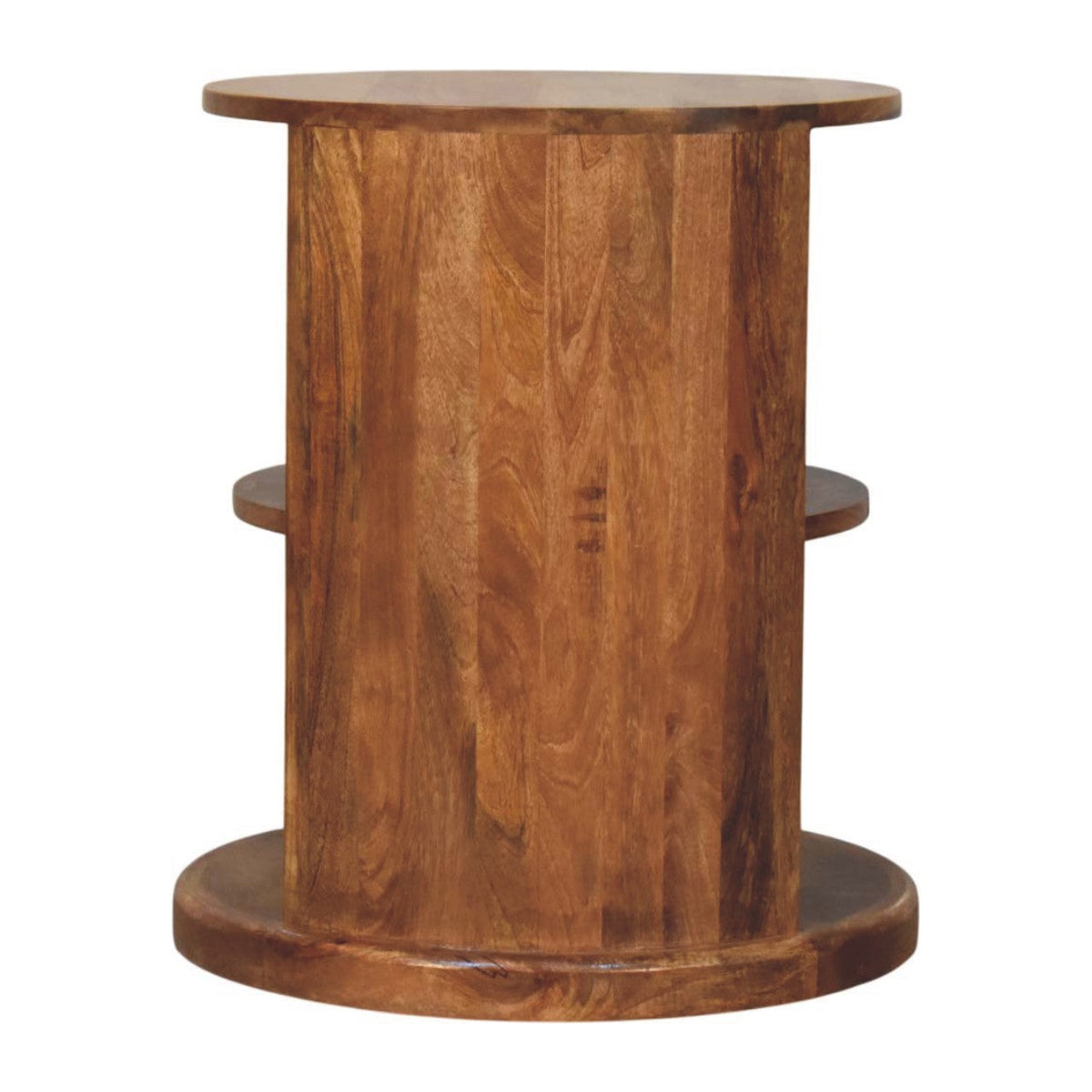 Solid Wood Ventura Open Round Side Table with Open Framework - Golden Teak