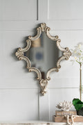 Artistic Diamond Scrollwork Wall Mirror with Fir Wood Frame - Antique White