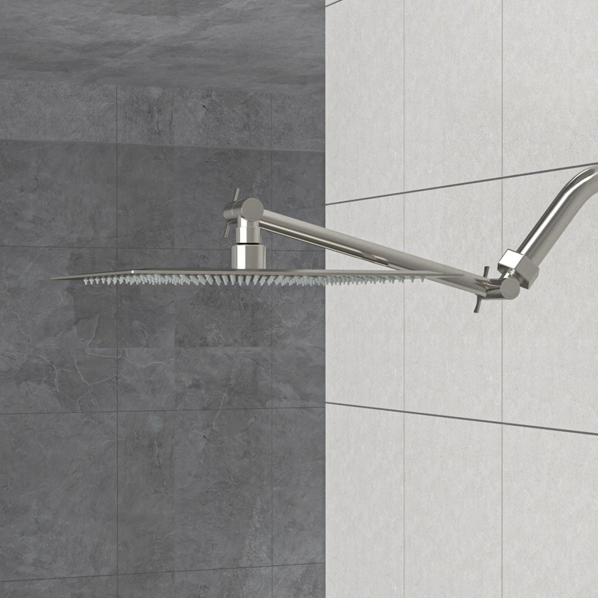 Luxury Rain Shower Head with Adjustable Arm - Brushed Nickel